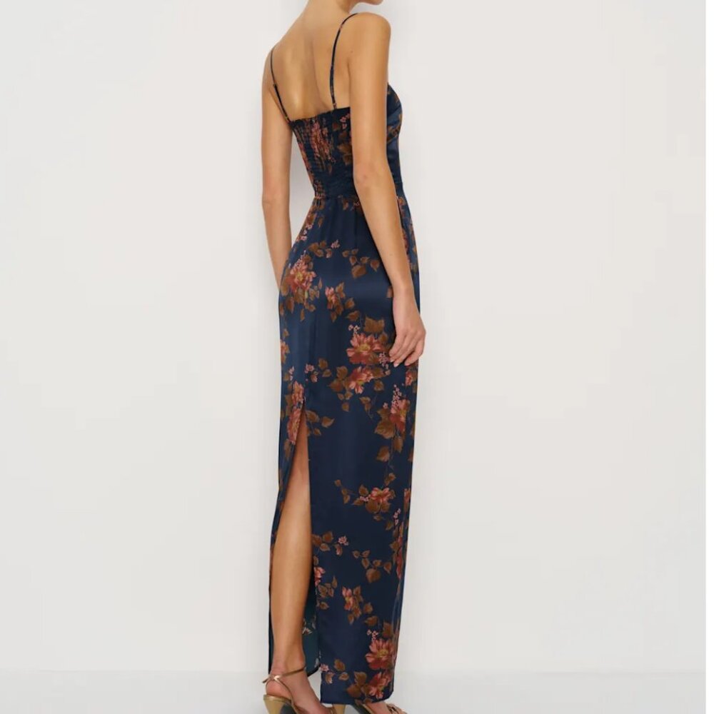 Reformation Frankie Silk Maxi Dress - Core Navy Red Floral Wedding Cocktail - Picture 4 of 10